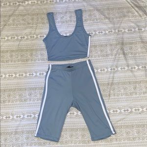 light blue biker shorts set